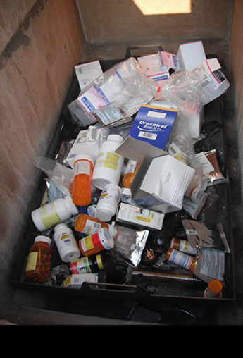 Before: 40 pounds of contraband prescription pills, syringes, asthma inhalers, paraphernalia, and more. 